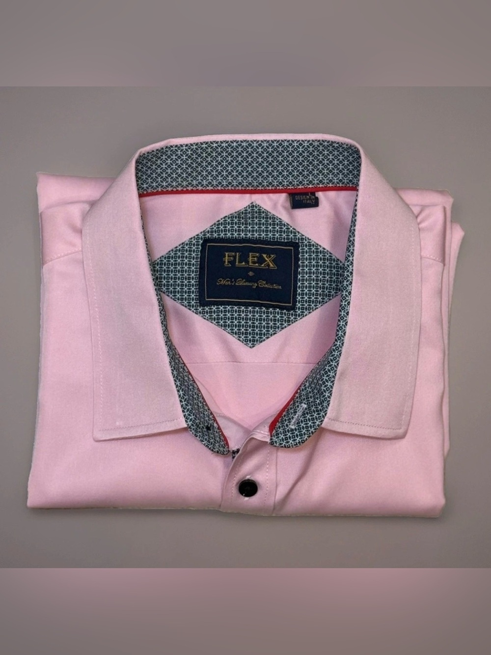 Flex Luxury Collection Mens Size L Pink Italian Short Sleeve Button Up Silky